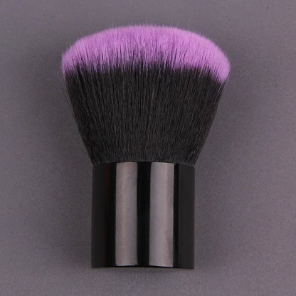 Pink gold makeup brush with round angled top for foundation, blush, concealer, contour, and highlighter blending.