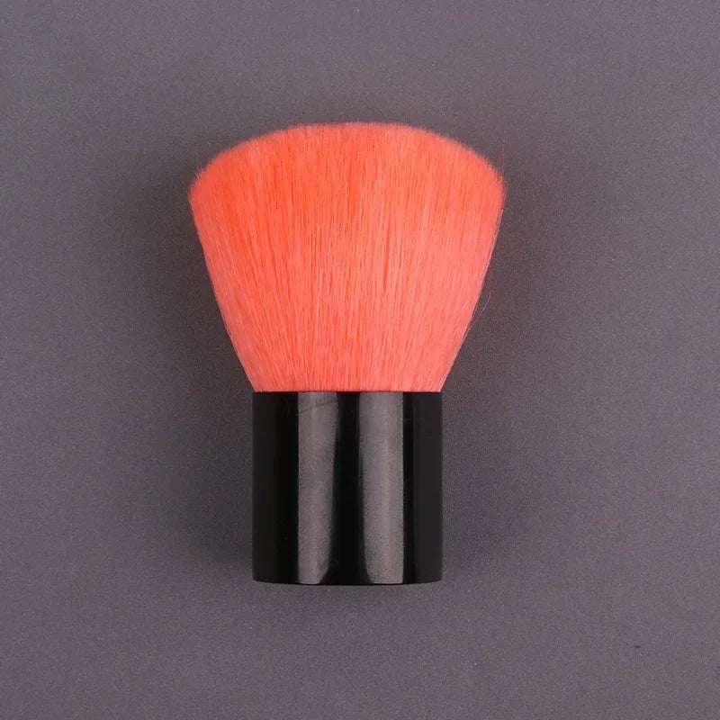 Pink gold makeup brush with round angled top for foundation, blush, concealer, contour, and highlighter blending.