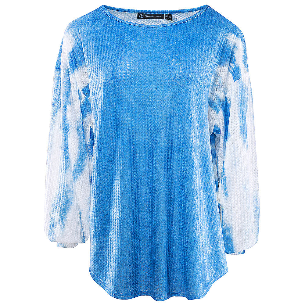 Colorful tie-dye gradient casual women's sweater by BACKUPMYFILESNOW.COM®, featuring long sleeves and a relaxed fit.
