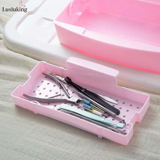 Sterilizing tray for manicure tools with disinfection box and detachable cleaning storage for nail tools.