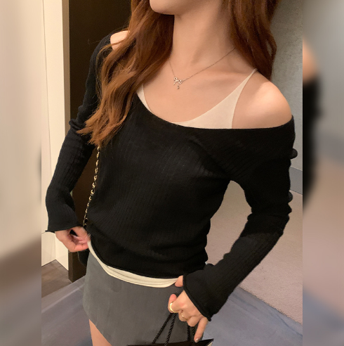 Pink women's autumn winter color block knit top with long sleeves and relaxed fit, from BackupMyFilesNow.com.