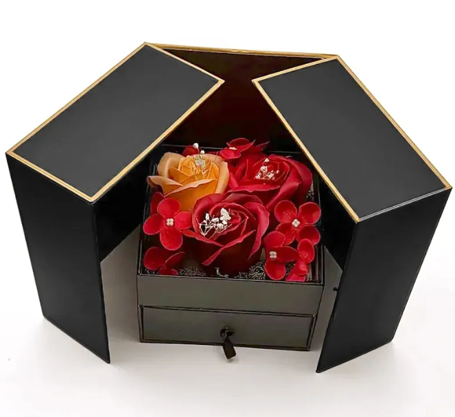 Red Rose double-opening gift box by BACKUPMYFILESNOW.COM® with pink roses and elegant design for special occasions.