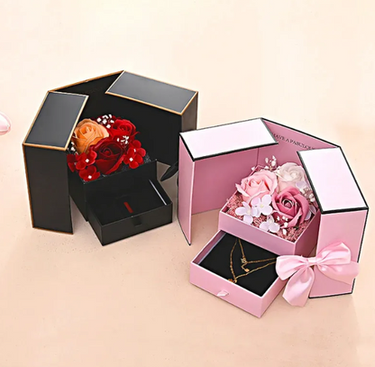 Red Rose double-opening gift box from BACKUPMYFILESNOW.COM® featuring pink and red roses, elegant and decorative for special occasions.