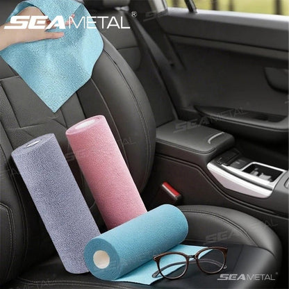 Pink reusable microfiber cleaning wipe roll with 20 sheets, versatile for car, household, kitchen, and dish cleaning.