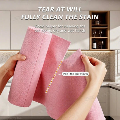Pink SEAMETAL reusable microfiber cleaning wipe roll with 20 sheets, ideal for kitchen, car, and household cleaning tasks.