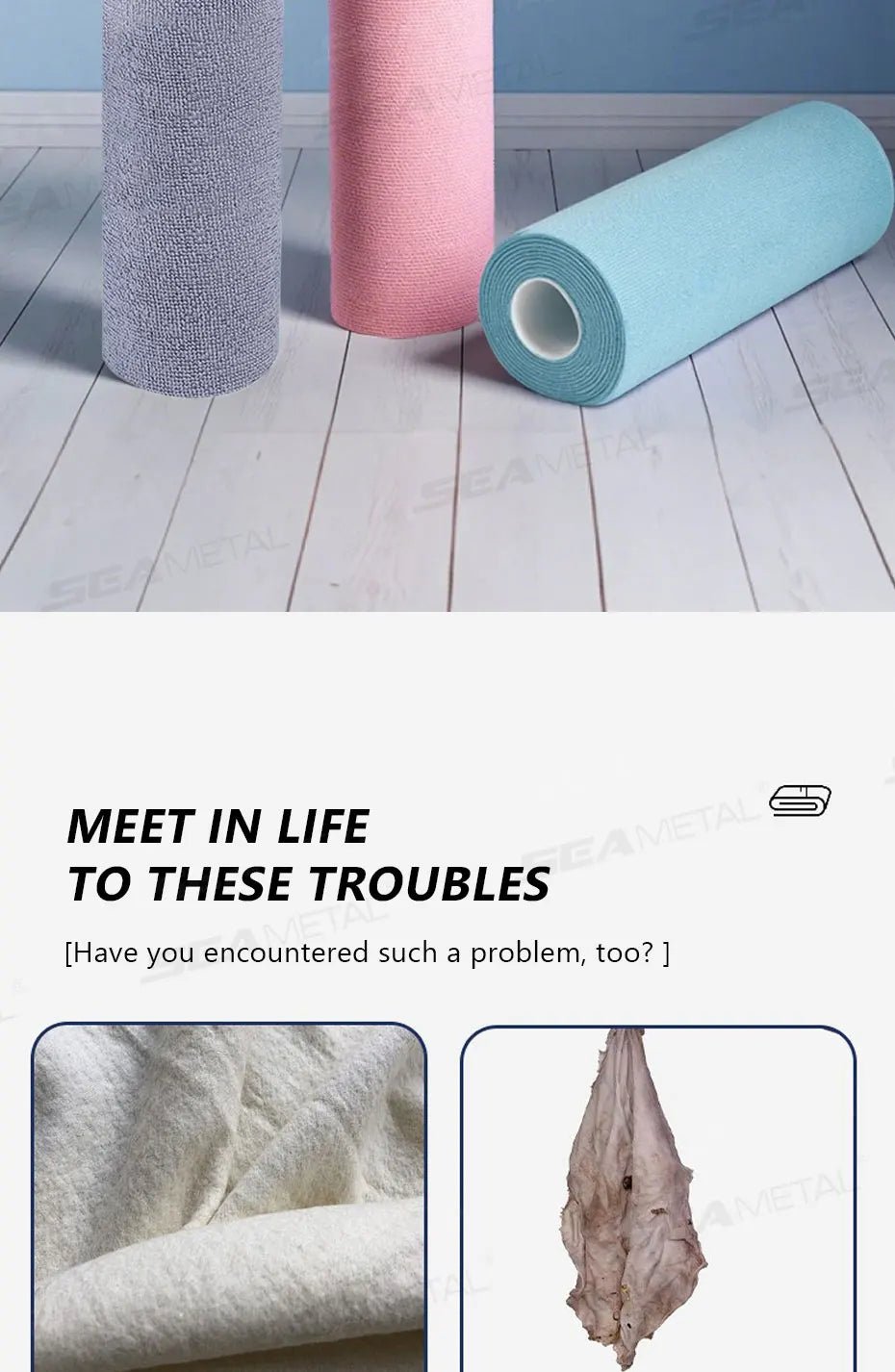 Pink SEAMETAL reusable microfiber cleaning wipe roll with 20 sheets, ideal for kitchen, car, and household cleaning tasks.