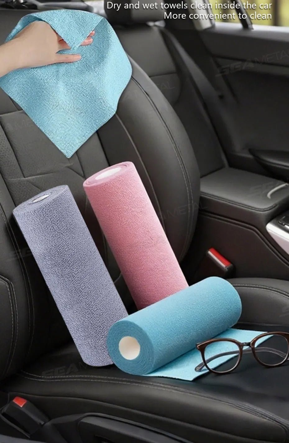 Pink SEAMETAL reusable microfiber cleaning wipe roll with 20 sheets, ideal for household kitchen, car, and dish cleaning.