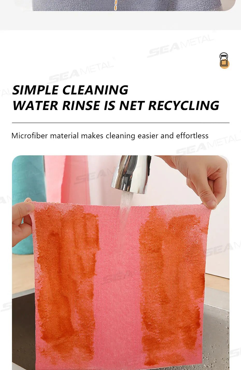 Pink SEAMETAL reusable microfiber cleaning wipe roll with 20 sheets, ideal for kitchen, car, and household cleaning tasks.