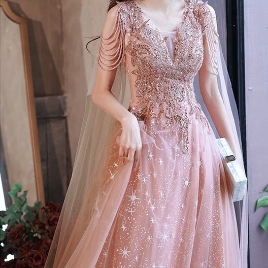 Starry Sky Dress for celebrity hosts and performers, featuring a shimmering starry pattern and elegant design by BACKUPMYFILESNOW.COM®.