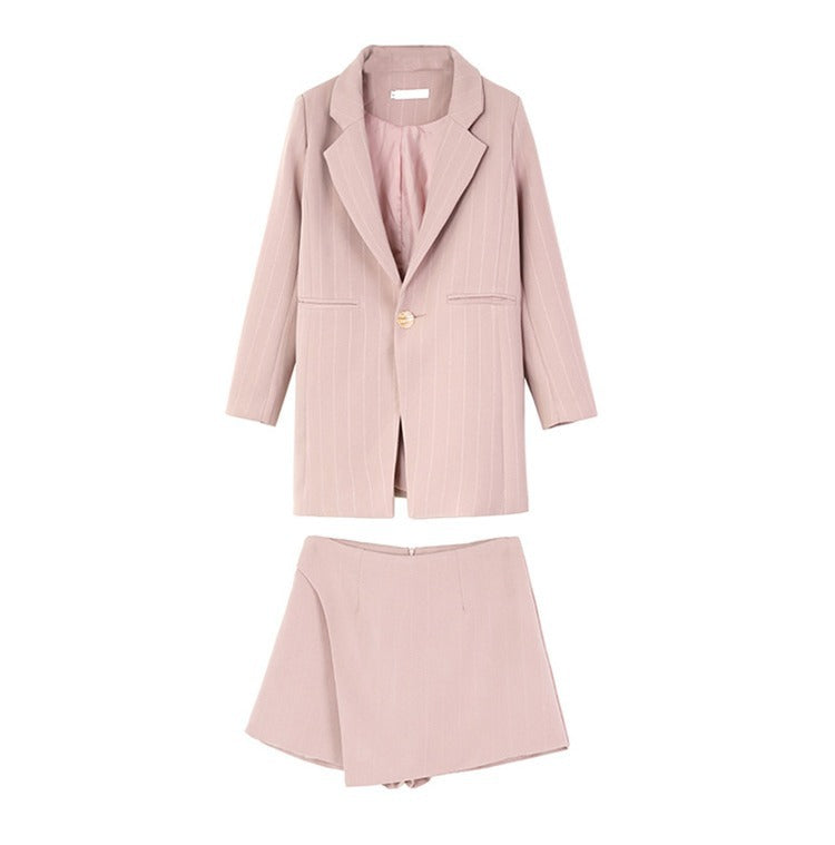Elegant women's British casual blazer and dress set featuring a tailored blazer and coordinated dress for sophisticated style.