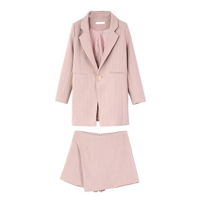 Elegant women's British casual blazer and dress set featuring a tailored blazer and coordinated dress for sophisticated style.