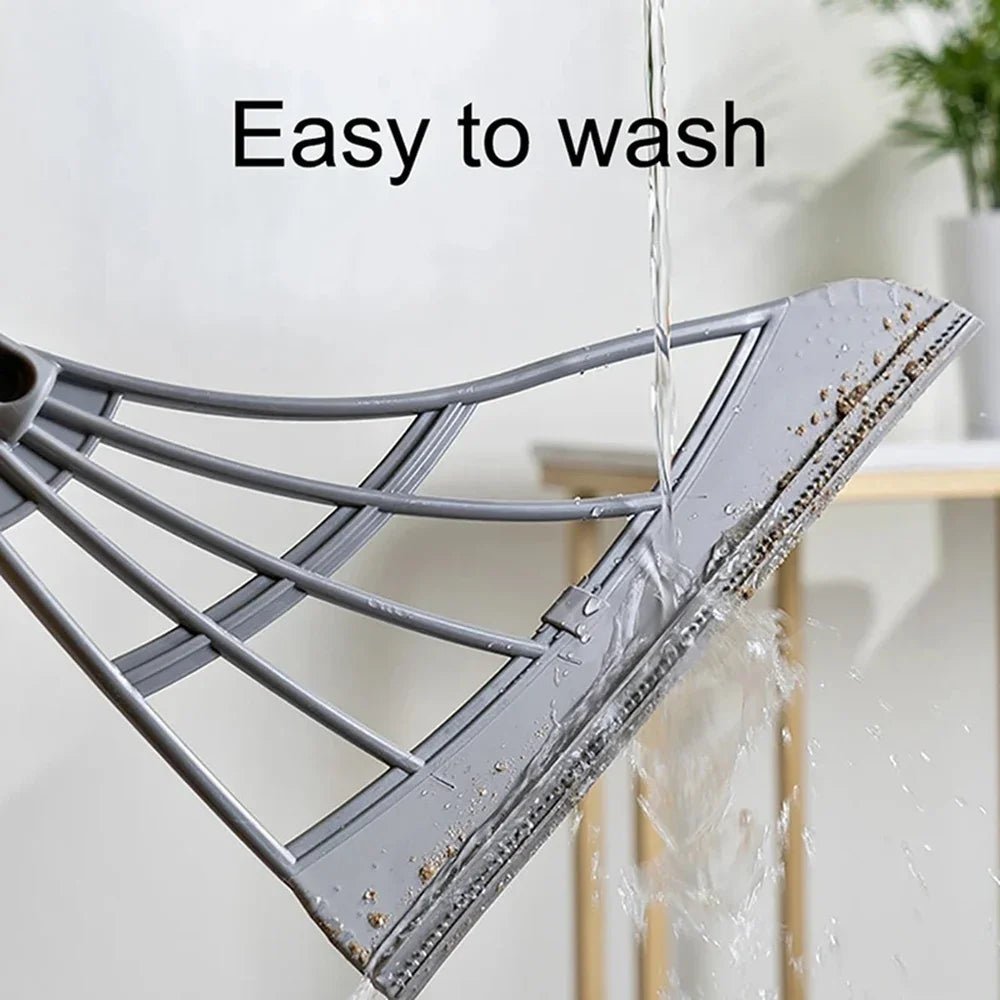 Pink silicone scraper broom with magic wiper and floor mop for household cleaning, bathroom sweeping, and glass cleaning.