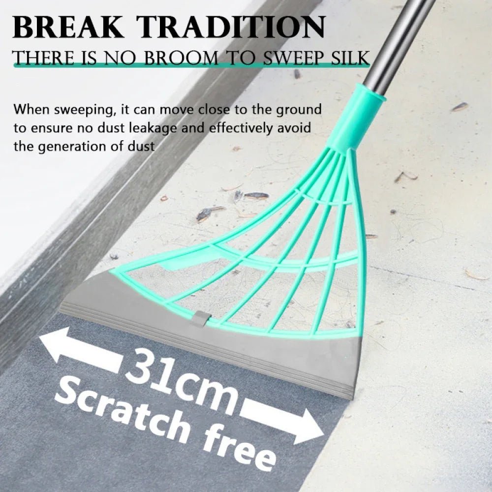 Pink silicone scraper broom and glass wiper for cleaning floors, windows, and bathrooms with household splicing design.