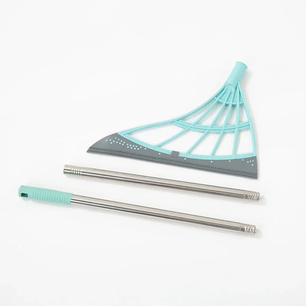 Pink silicone scraper broom and glass wiper for household cleaning, floor and bathroom sweeping, with high-place water removal.