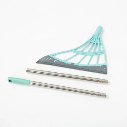 Pink silicone scraper broom and glass wiper for household cleaning, floor and bathroom sweeping, with high-place water removal.