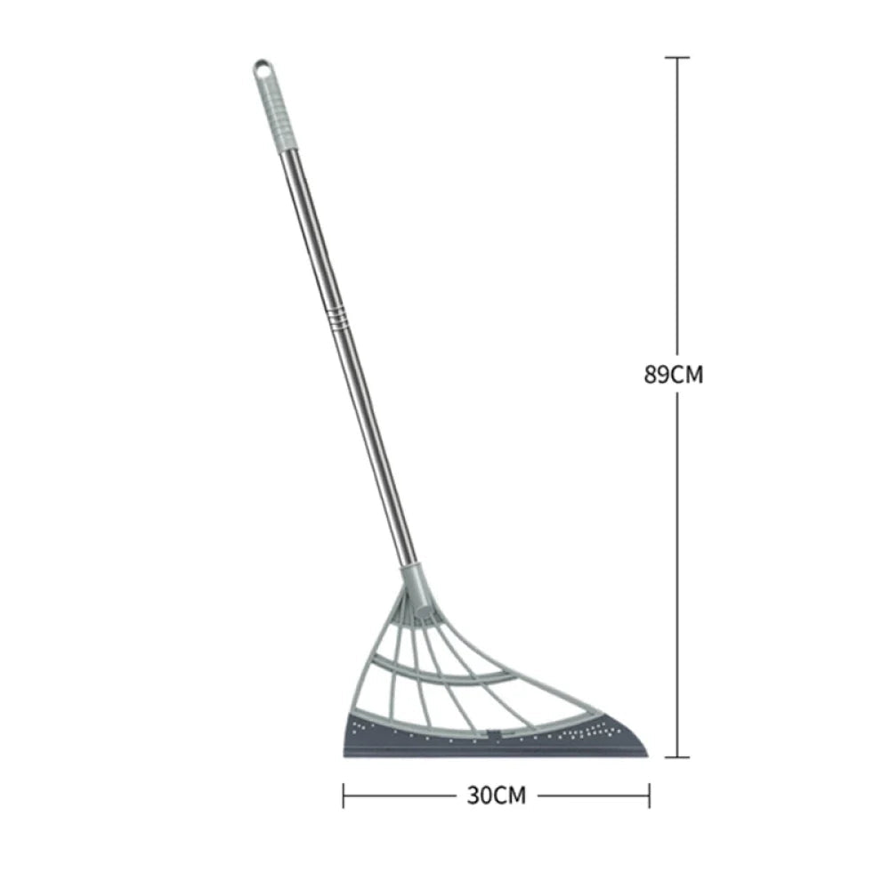 Pink silicone scraper broom and glass wiper for cleaning floors, windows, and bathrooms with a high-place water-sweeping design.