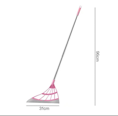 Pink silicone scraper broom and glass wiper for household cleaning, floor mopping, and bathroom sweeping.