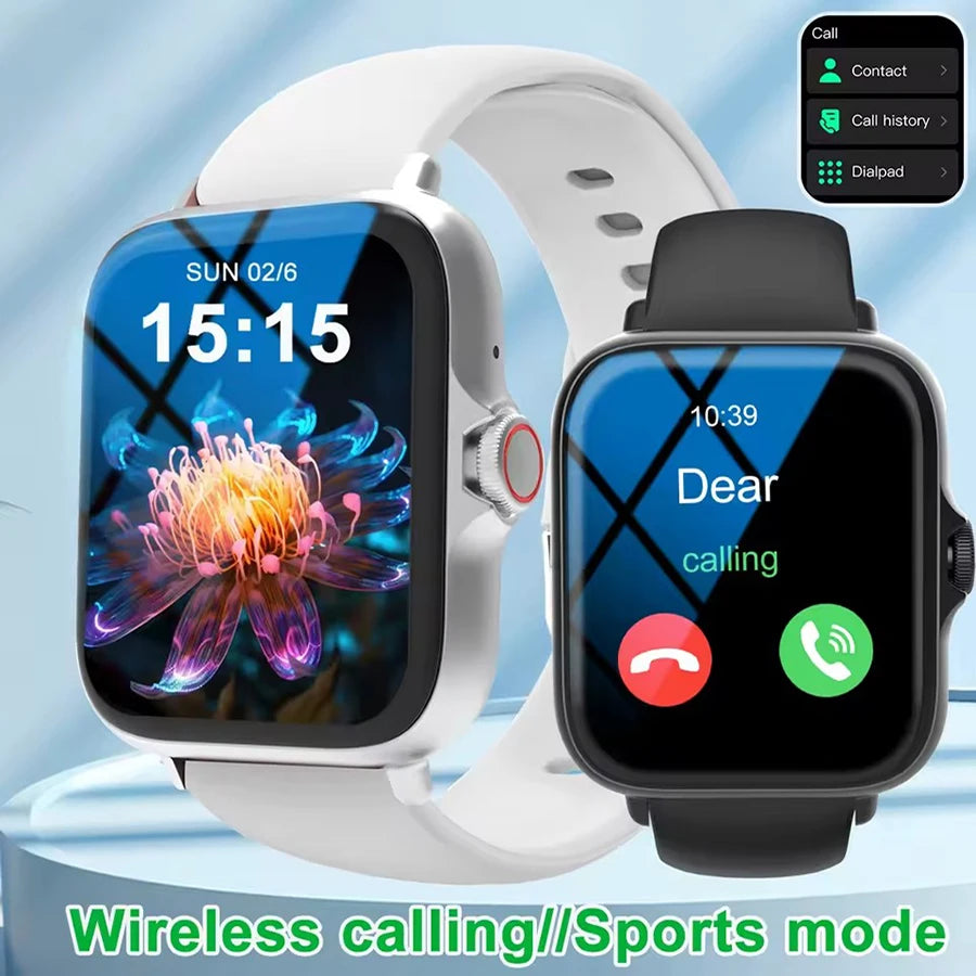 Pink BackupMyFilesNow.com smart watch with full touch screen, call, message reminder, and music control, compatible with iPhone and Android.