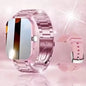 Pink BackupMyFilesNow.com smart watch with full touch screen, call and message reminders, music control, compatible with iPhone and Android.