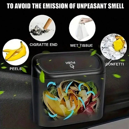 Pink car trash can with lid, four rolls of leak-proof garbage bags, portable hanging trash can for vehicle organization.