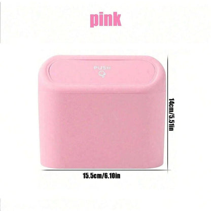 Pink car trash can with lid, 4 rolls of leak-proof garbage bags, portable hanging trash can for vehicle organization.