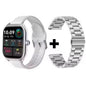Smartwatch for Android and iOS with 1.83-inch HD display, Bluetooth calling, message alerts, music, and sports mode.