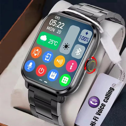 Smartwatch for Android and iOS with 1.83-inch HD display, Bluetooth calls, message alerts, music, and sports mode for men and women.