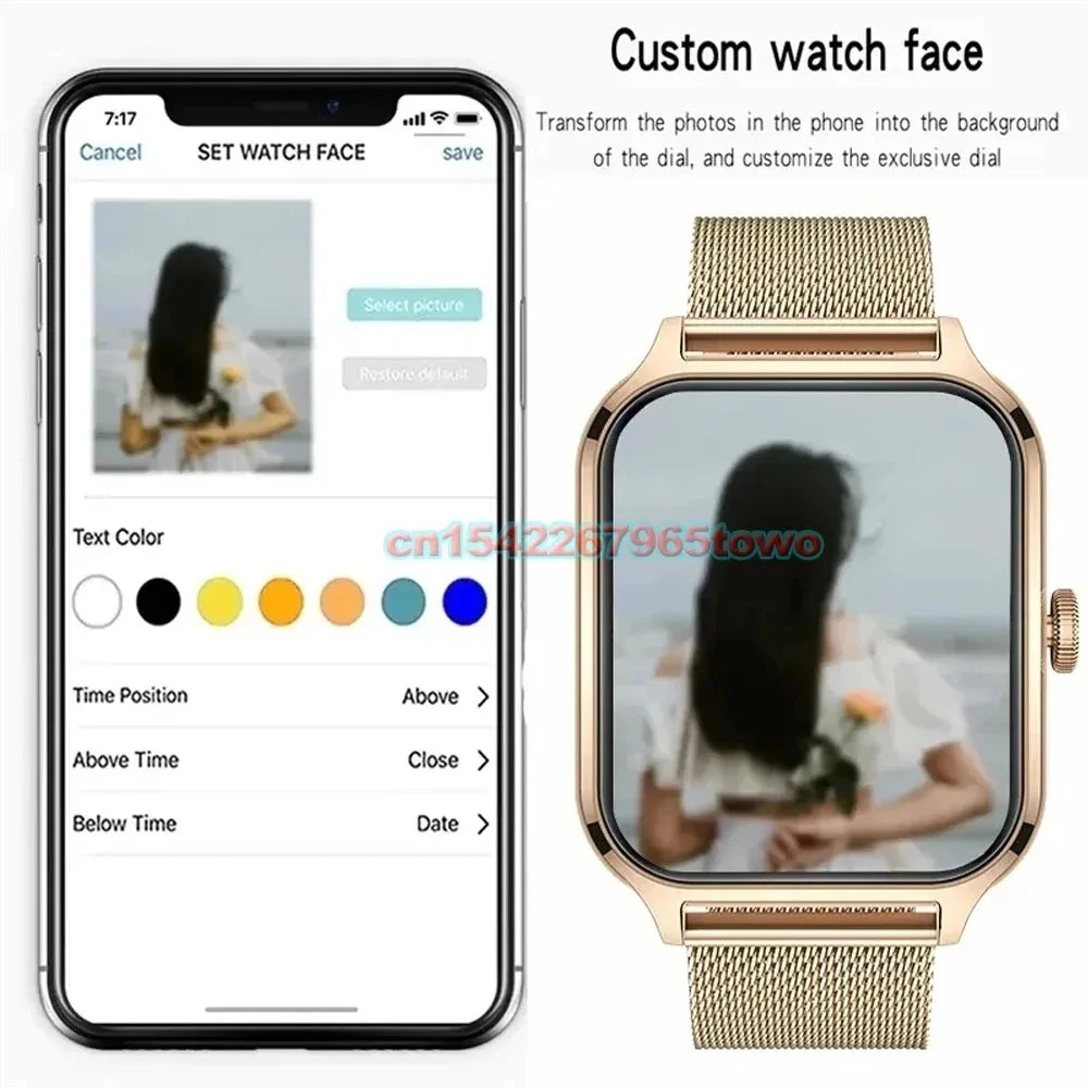Smartwatch for Android and iOS with 1.83-inch HD display, Bluetooth call, message alerts, music, and sports mode for men and women.