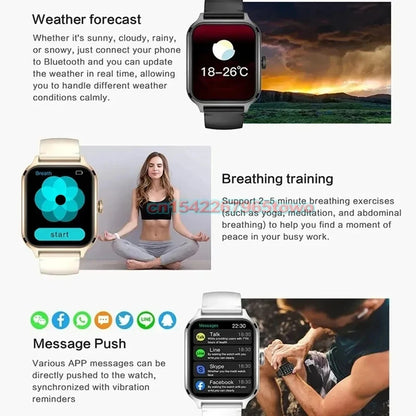 Smartwatch for Android and iOS with 1.83-inch HD display, Bluetooth calls, message alerts, music, and sports mode for men and women.