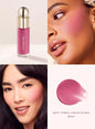 Rare Beauty Liquid Blush in porcelain shade, silky smooth and easy to blend, with high-gloss finish and reflective mirrors.