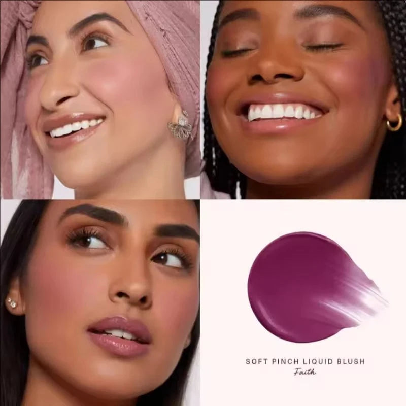 Rare Beauty Liquid Blush in porcelain shade, silky smooth, easy to blend, with high-gloss finish, enhancing makeup texture and glow.