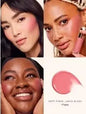 Rare Beauty liquid blush in porcelain shade, silky smooth, easy to blend, high-gloss finish, enhancing makeup texture and glow.