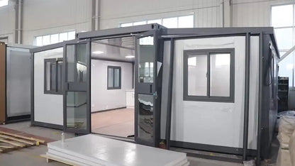 Brown customized foldable modular shipping container house by BACKUPMYFILESNOW.COM®; prefab mobile villa with modern design.