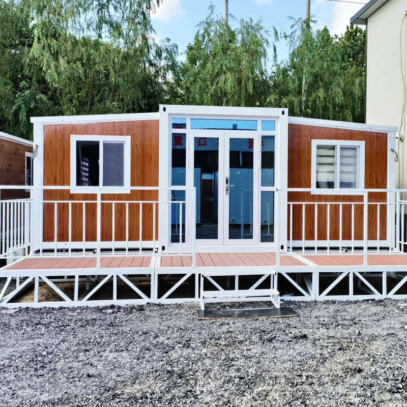 Brown customized foldable modular shipping container house by BACKUPMYFILESNOW.COM®, prefabricated mobile villa with modern design.