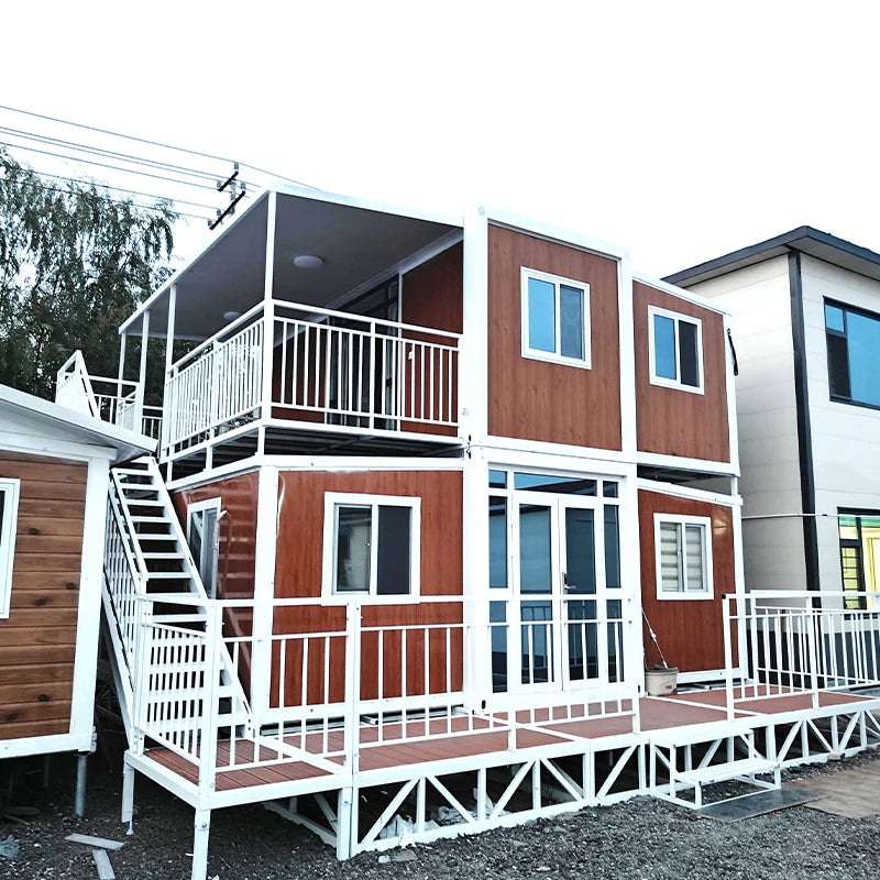 Brown customized foldable modular shipping container house by BACKUPMYFILESNOW.COM®, showcasing a prefabricated mobile villa with foldable design.