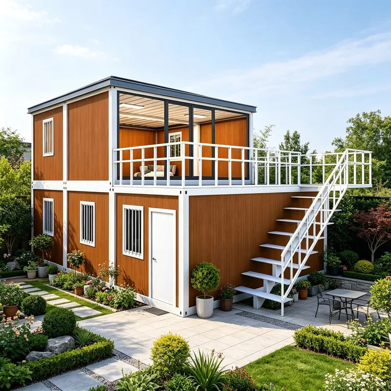 Brown customized foldable modular shipping container house by BACKUPMYFILESNOW.COM®, prefabricated mobile villa with modern design.