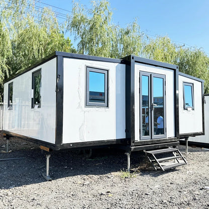 Customized brown modular shipping container house by BACKUPMYFILESNOW.COM®, showcasing a foldable prefab mobile villa with windows and door.