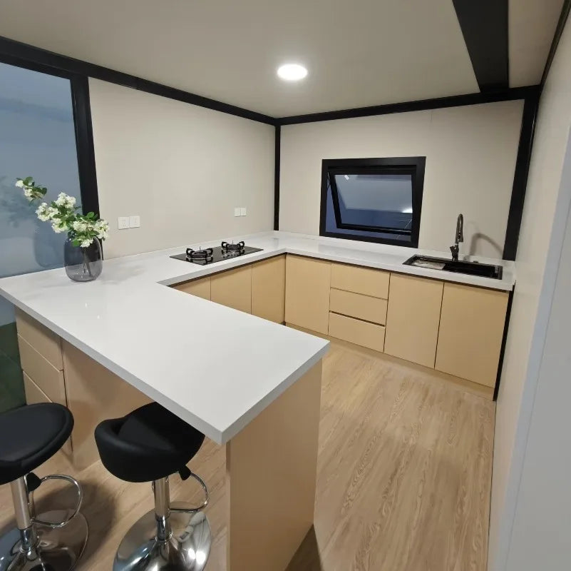 Brown customized foldable modular shipping container house by BACKUPMYFILESNOW.COM®, showing its compact, mobile prefab home design.