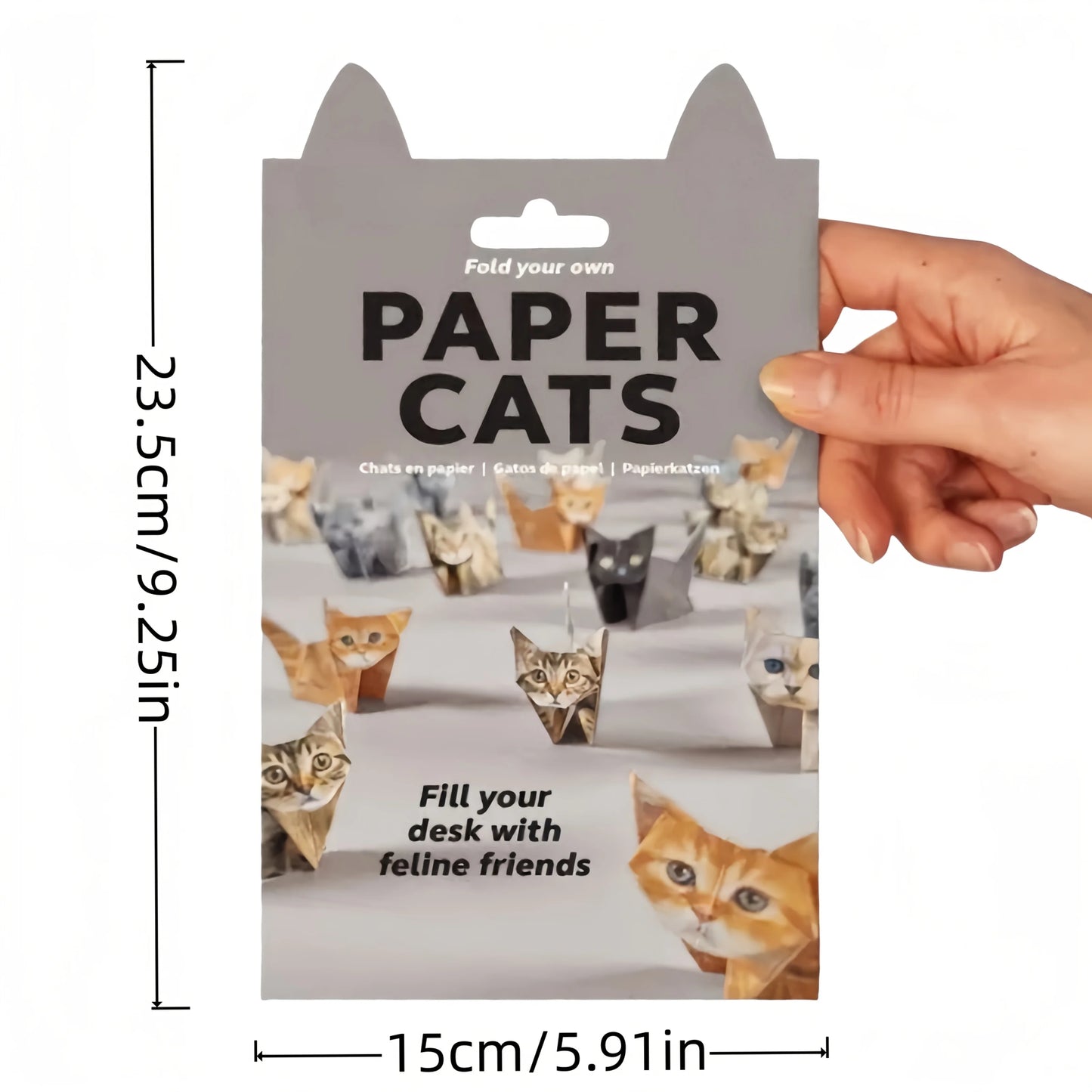 Paper Cats Origami Kit by BackupMyFilesNow.com showing folded paper cat figures for DIY craft and home decor.