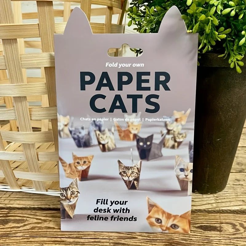 Paper Cats Origami Kit by BackupMyFilesNow.com showing colorful paper cat figures for folding, perfect for home decor and gift-giving.