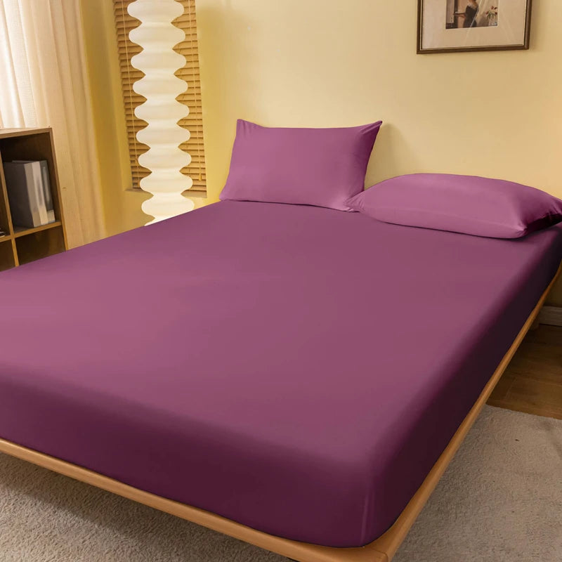 Purple solid color matte bed sheet for bedroom from BACKUPMYFILESNOW.COM®, 200x220cm bedding, excludes pillowcases.
