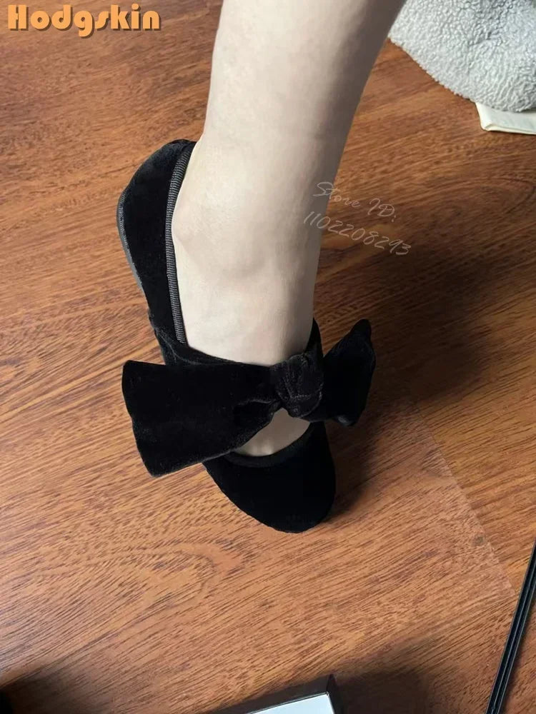 Purple velvet bow flats for women, retro Mary Jane shoes with round toe, lace-up design, butterfly knot, Korean style, 2025 fashion.