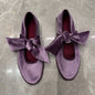 Purple velvet Mary Jane flats with bow and butterfly knot, retro round toe, lace-up design, Korean style for women.