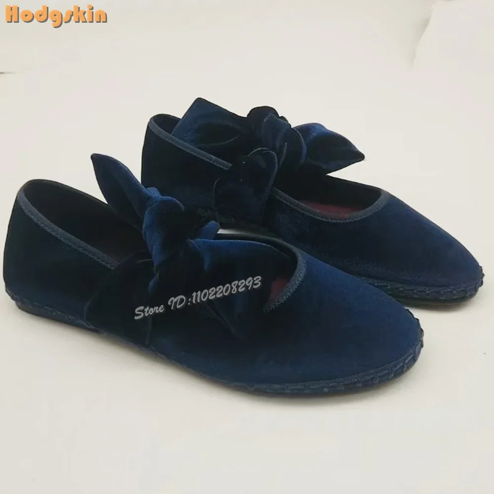 Purple velvet bow flats for women with retro round toe, lace-up Mary Janes, butterfly knot design, Korean style daily shoes.
