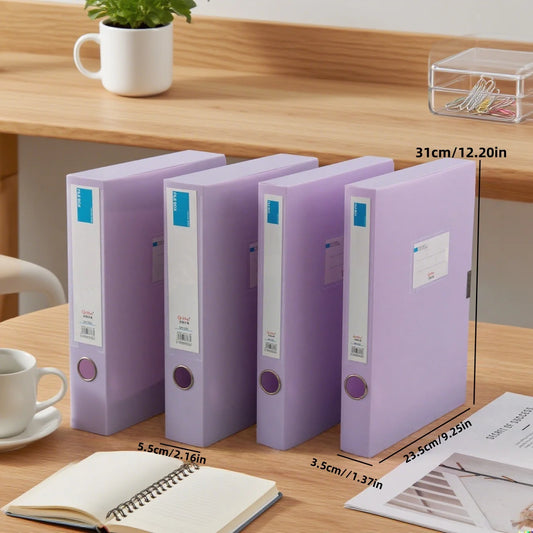Purple 4-piece set of A4 file boxes for office desk storage, large capacity contract folder storage, and document organization.