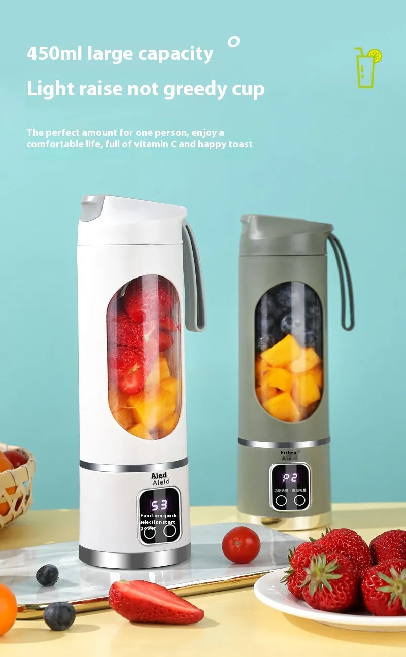 Purple USB rechargeable portable blender with 8-blade design, compact and ideal for smoothies and on-the-go blending.