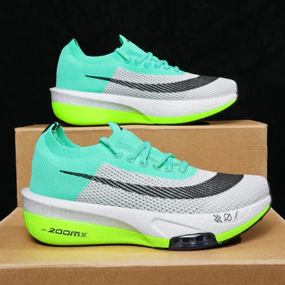 Men's lightweight sport shoes with breathable mesh, soft carbon plate, anti-slip sole, purple color, lace-up design for summer autumn.
