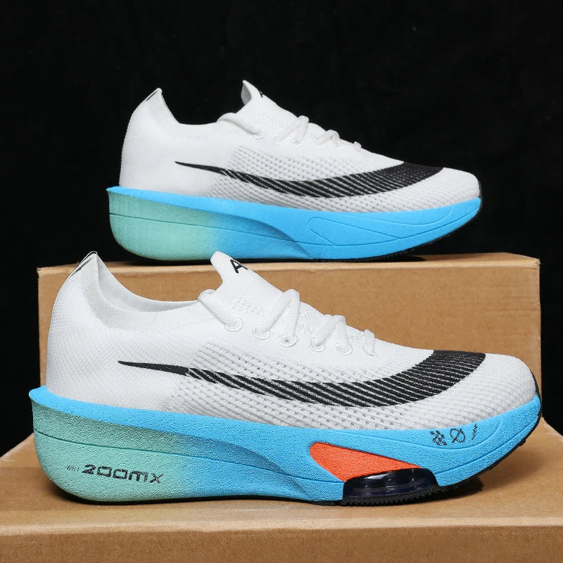 Men's lightweight anti-slip sport shoes with breathable mesh, soft carbon plate, lace-up design, in purple for summer and autumn.