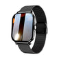 Purple BackupMyFilesNow.com smart watch with 1.44-inch color touchscreen, Bluetooth calling, full touch, magnetic charging for Android phones.