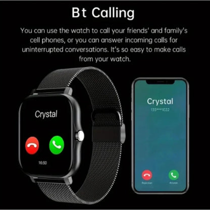Purple smart watch for Android phones with 1.44-inch color touchscreen, Bluetooth call, and magnetic charging.